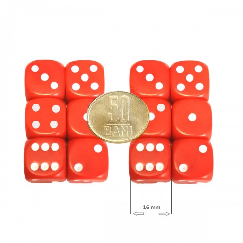 Set 12 zaruri de 16 mm, rosii, de calitate, plastic opac